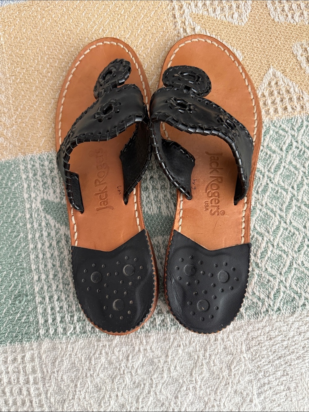Jack Rogers Black Leather Slide Sandals